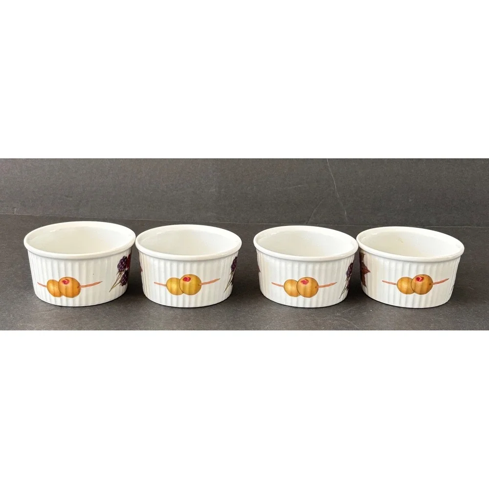 Royal Worcester Evesham Porcelain Ramekins Set 4 Berries Olives 3.25